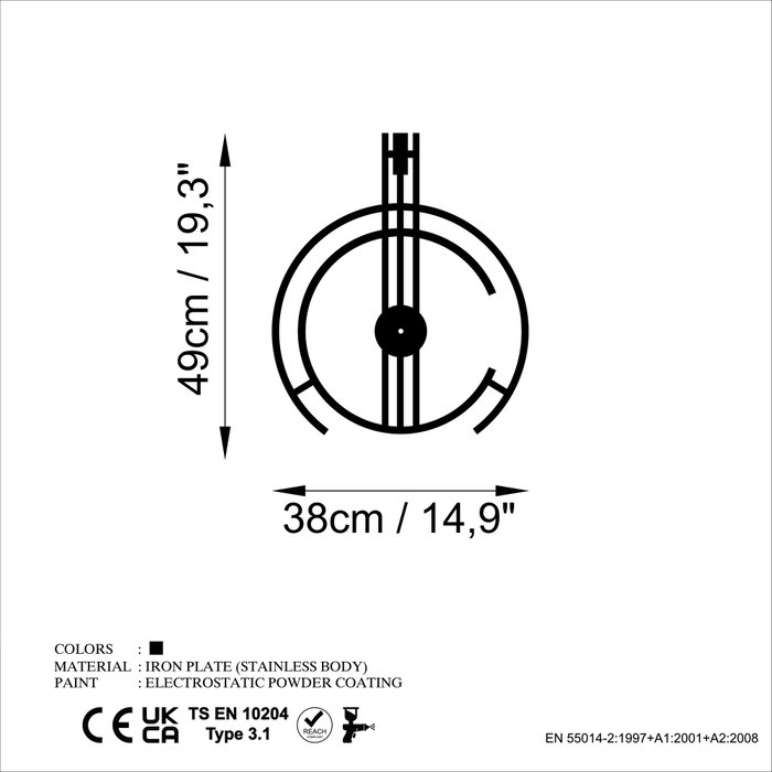 Wallity Reloj de Pared Decorativo de Metal Negro